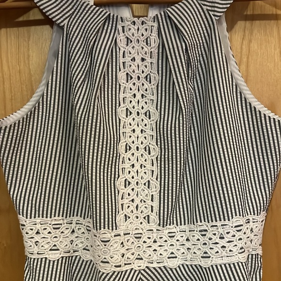 London Times Dress White Blue Sz US 4 - Picture 5 of 7